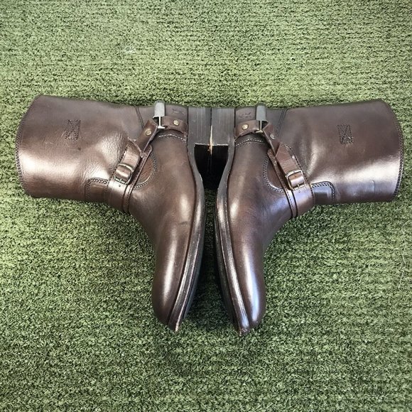 Frye Womens Motorcycle Boots Brown Leather Straps Metal Harness Mid Calf 8 B - Picture 3 of 10